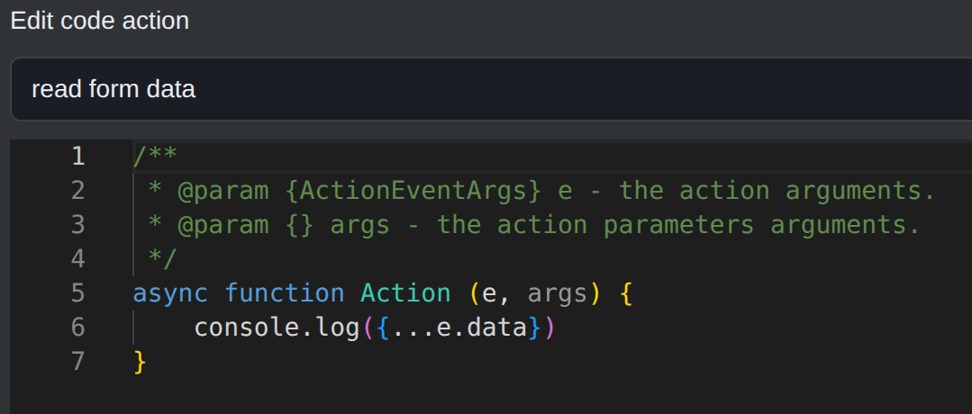 Using data in the action