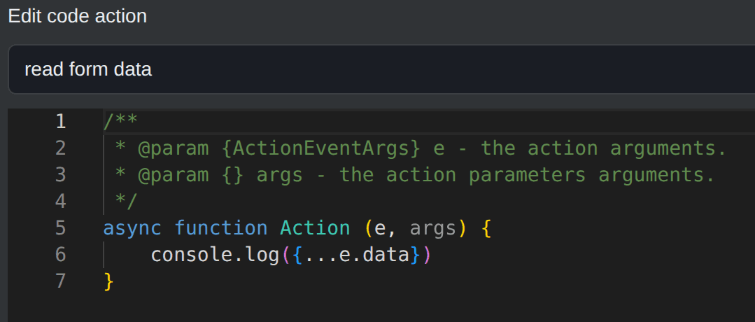 Using data in the action