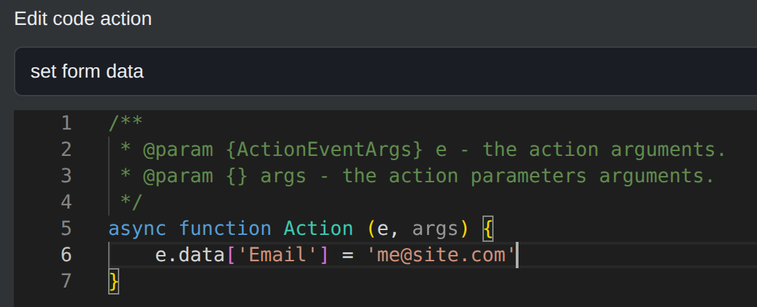 Setting the form data in the action