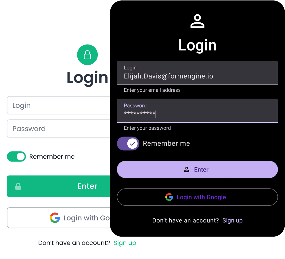 Form customization examples with different themes